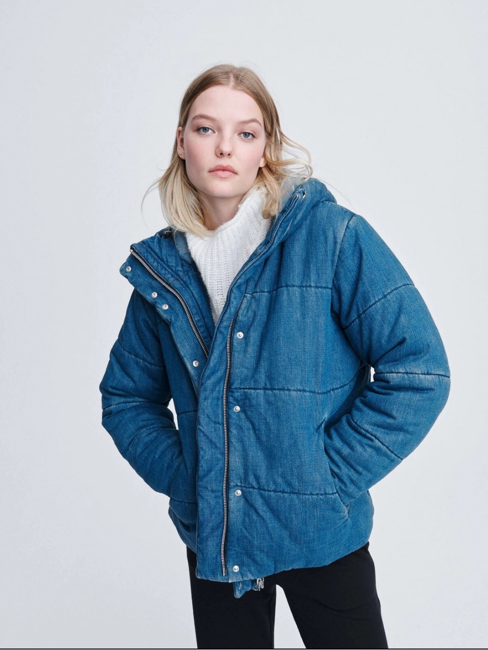 RAG & BONE Quilted denim hooded jacket